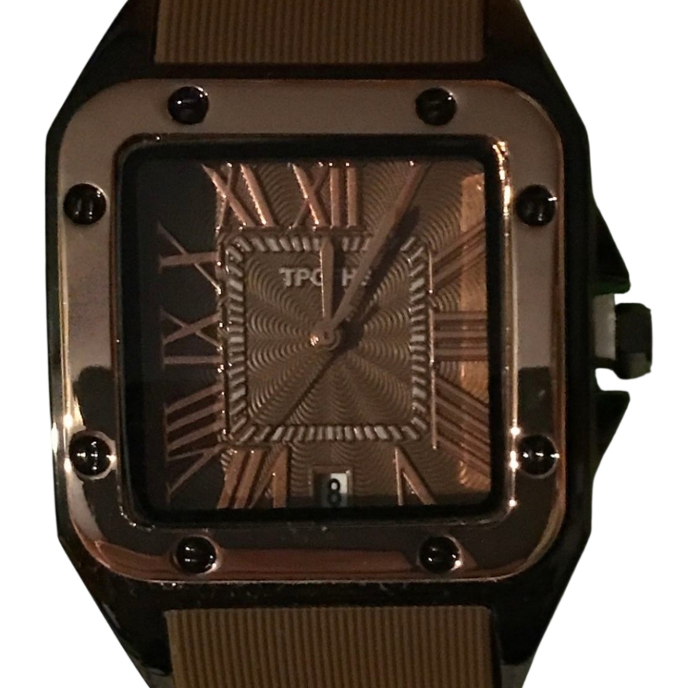 New Unisex Watch - Black Base, Copper Tone Dial & Hands, & Brown Silcone Band 9"
